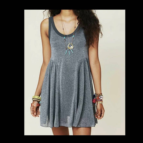 Free People Beach Dress Cruise Town Metallic Silver Summer Scoop Neck Small - Picture 2 of 8